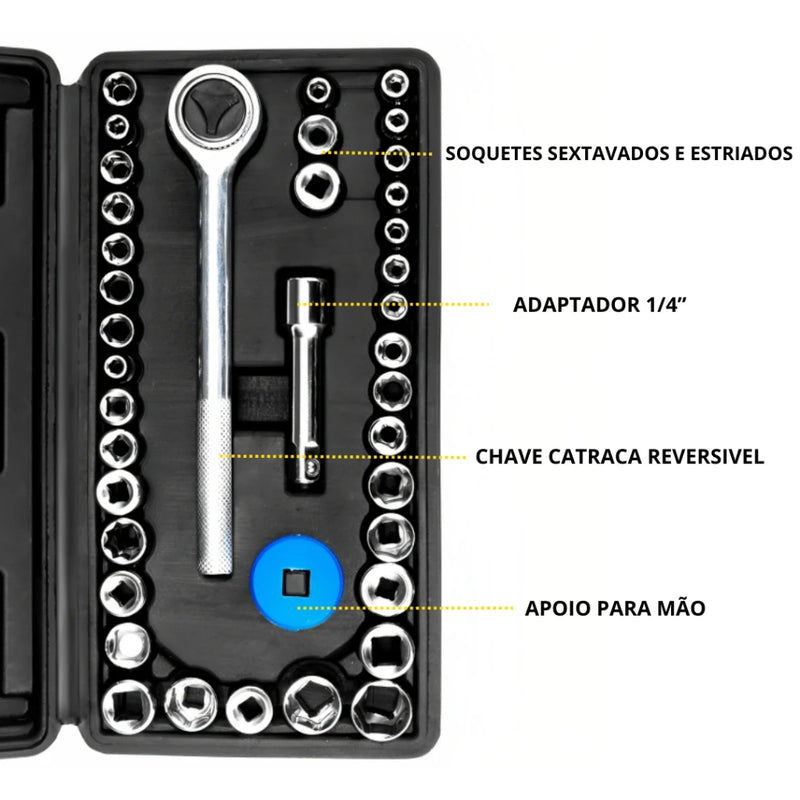 Kit 40 Peças de Soquete Chave Catraca